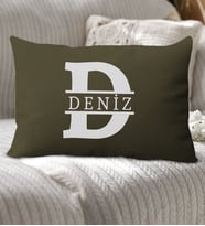 BK Gift Kişiye Özel Harfli Premium Kumaş Dikdörtgen Yastık Kılıfı-1 (SADECE YASTIK KILIFI), Ev Dekorasyonu, 5 Farklı Renk Seçeneği (Haki)