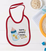 BK Kids Kişiye Özel Bana Sütümü Verin Tasarımlı Kırmızı Bebek Mama Önlüğü-1