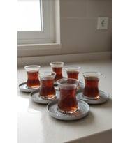 12 Parça  Çay Bardağı ve  Çay Tabağı- Çay Takımı Seti GRİ RENK ÇAY TABAĞI