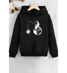 Çocuk Uzay Temalı Baskılı Sweatshirt (Siyah)