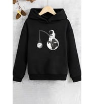 Çocuk Uzay Temalı Baskılı Sweatshirt (Siyah)