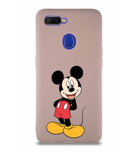 Oppo AX7 Soft Premier Kapak Mickey Mouse-B Tasarımlı Silikon Kılıf - Pudra (Şeffaf)