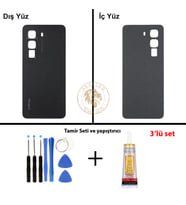 Infinix Hot 50 Siyah Uyumlu Arka Kapak + Yapıştırıcı ve Vida Seti Arka Cam Batarya Pil Kapağı