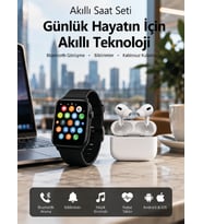 Bluetooth Arama Özellikli Akıllı Saat Seti Kablosuz Kulaklık Hediyeli, Android & iOS Uyumlu