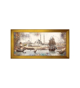 Eski İstanbul Motifli Kanvas Tablo 50 x 70 cm Gold Çerçeve