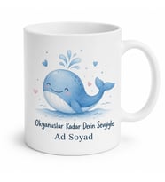 Balina Desenli Sevimli Tasarım Baskılı Kupa Bardak Hediye Porselen Mug