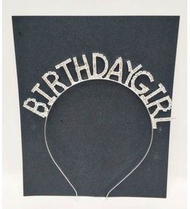 Elmas Taşlı Bırthday Gırl Metal Taç Gümüş