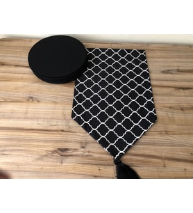 SİYAH MOROCCAN DESENLİ RUNNER & SUPLA (Krem)