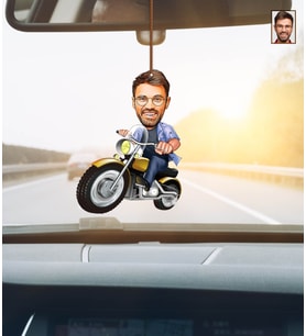Kişiye Özel Karikatürlü Motorcu Ahşap Araba Dikiz Ayna Süsü
