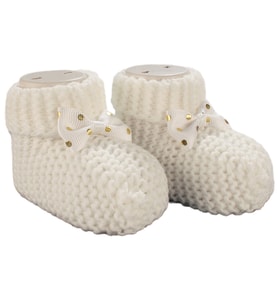 Unisex Ekru Puanlı Fiyonklu Triko Patik 0-6 Ay (Standart)