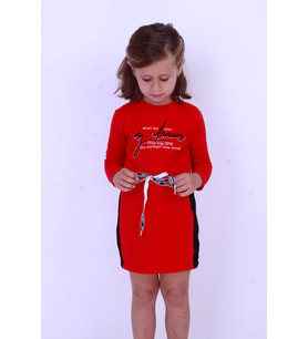 Toontoy Kız Çocuk My Dreams Baskılı Elbise (Kırmızı)