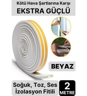 2 Metre Beyaz Pvc Doğrama Kapı Pencere Soğuk Geçirmez Sızdırmaz İzolasyon Fitil Yapışkanlı 1x2=2 mt