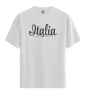 Italia Logo - %100 Pamuklu Erkek Beyaz Tişört - Premium Quality