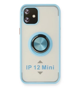 Newface Apple iPhone 12 Mini Kılıf Montreal Yüzüklü Silikon Kapak - Buz Mavi
