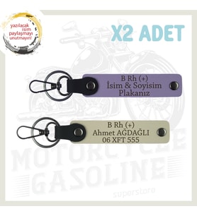 Mor Menekşe-S Kahve, Motorcu Dostlara Özel, İsim Plaka ve B Rh (+) Yazılı Hediye 2'li Anahtarlıklar (Çok Renkli)