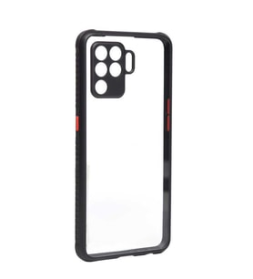 Oppo Reno 5 Lite Kılıf Kenar Renkli Sararmaz Şeffaf Kapak (Siyah)