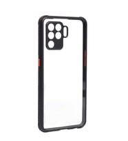 Oppo Reno 5 Lite Kılıf Kenar Renkli Sararmaz Şeffaf Kapak (Siyah)