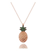 925 Ayar Gümüş Zirkon Taşlı Tropik Ananas Tasarımlı Kolye Rose