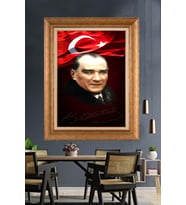 Altın Varaklı Çerçeveli Paspartulu Atatürk Tablo nh415 (Gold)