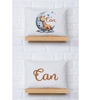Pia Baby Premium %100 Pamuk İkili İsim Yazılı Erkek Bebek Yastık Kılıfı – 35x45 cm Organik Baskı 5032-13 (Ekru)