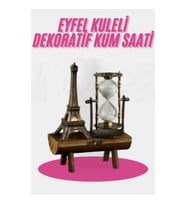 Mey İthalat® Eyfel Kulesi Tasarımlı Kum Saati Kristalleştirilmiş Kum Saati Dekoratif Ahşap Görünümlü