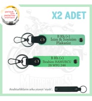 Motosiklet Aşıklarına Özel, İsim Plaka ve B Rh (+) Kan Grubu Yazılı x2 Anahtarlık, Yeşil-F Yeşil-Syh