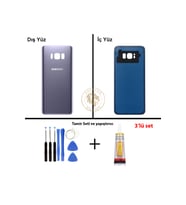 Samsung Galaxy S8 Plus Gri Renk Uyumlu Arka Kapak + Tamir Seti + B7000 Yapıştırıcı Arka Cam Batarya Kapağı Pil Kapağı Lazer Kesim Back Cover Galaxy S8 Plus Uyumlu