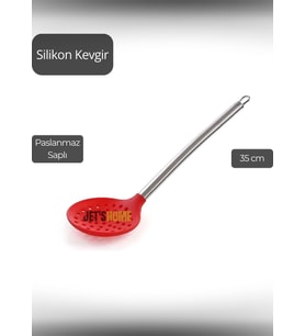 Silikon Kevgir Paslanmaz Saplı Kırmızı 35 cm