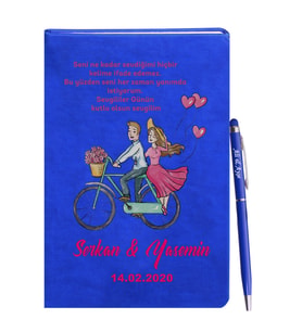 Sevgililer Gününe Özel Mavi Defter Kalem Hediye Seti 11