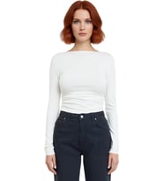 Stil Kadın Fitted Vücuda Oturan Büzgü Drape Detaylı Esnek Bluz Crop Örme Slim Kalıp Düşük Kol