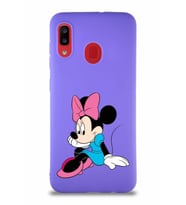Samsung Galaxy A30 Soft Premier Kapak Minnie Mouse-E Tasarımlı Silikon Kılıf - Mor (Şeffaf)