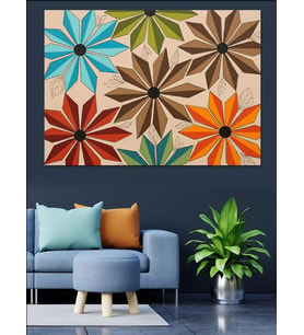 Geometrik Çiçek Deseni Sanatı Dekoratif Kanvas - Mdf Ahşap Tablo