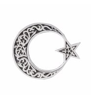 925 Ayar Gümüş Desenli Ayyıldız Yaka Rozeti (Siyah)