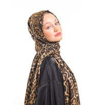 Leopar Desen Modal Seri Şal Eşarp Askısı İle Birlikte 75x200 Bej Gold-75x200