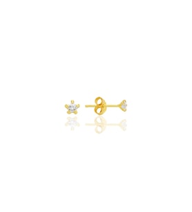 Gümüş zirkon taşlı, altın yaldızlı, yıldız kesim 3 mm tektaş küpe SGTL12735GOLD