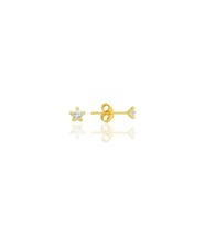 Gümüş zirkon taşlı, altın yaldızlı, yıldız kesim 3 mm tektaş küpe SGTL12735GOLD