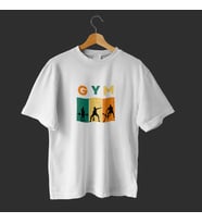 GYM Renkli Baskı Unisex Kısa Kollu Beyaz Tişört