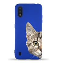 Samsung Galaxy A01 Uyumlu Lansman Kılıf Catface Tasarımlı İçi Kadife Kapak-Lacivert (Şeffaf)