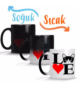 I Lowe Kedi Seni Seviyorum Kedi Sihirli Kupa Bardak Porselen