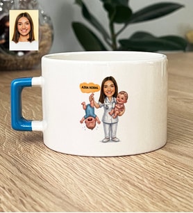 Kişiye Özel Karikatürlü Ebe Lüks Fincan Tıp Bayramı Hediyesi