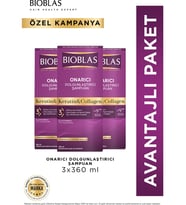 Bioblas Keratin & Kolajen Onarıcı Dolgunlaştırıcı Saç Bakım Şampuanı 3 x 360 ml Ince ve Yıpranmış Saçlar