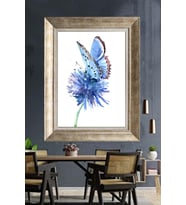 Tablore Mavi Kelebek Ve Çiçek Çerçeveli Kanvas Tablo Botanik Suluboya Duvar Dekoru