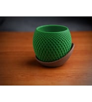 3D Baskı Küre Saksı - Kafes Dokulu İki Parçalı Dekoratif Saksı - Yeşil-Kahverengi