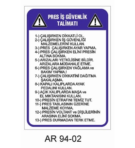 İŞ GÜVENLİĞİ UYARI LEVHASI 1 ADET PVC 21 X 29CM