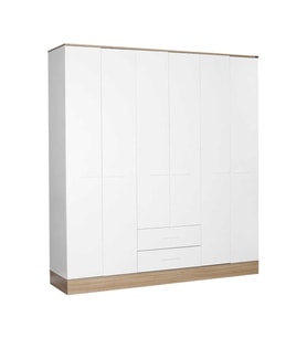 Adore Mobilya Base 6 Kapaklı 2 Çekmeceli Gardırop-İtalyan Meşe-Mat Beyaz 206x224x52 cm (GxYxD)