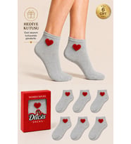 Ducks Socks Kadın Kalp Desenli Patik Çorap Kutulu Pamuklu 6'lı Dikişsiz Hediye Kutulu Çorap