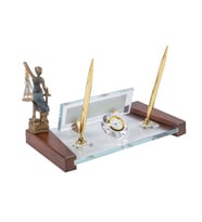 Themis Biblolu Kristal İsimlik Modern Ofis Masası Dekoru (Beyaz - Antrasit)