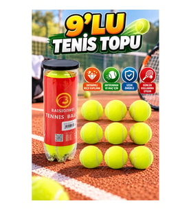 9’lu Tenis Topu Seti – Dayanıklı Keçe Kaplama Antrenman ve Günlük Kullanım