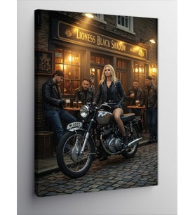 Kanvas Tablo Motosiklet Ve Bar Sahnesi