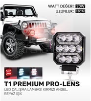 T1 PRO-LENS Çalışma Lambası - Kırmızı Angel, Beyaz Işık, 4,800 Lümen, 20 Watt, 12-24 Volt Uyumlu